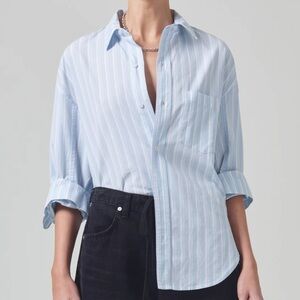 Citizens of Humanity blue stripe Kayla cotton button down shirt - size Small (S)